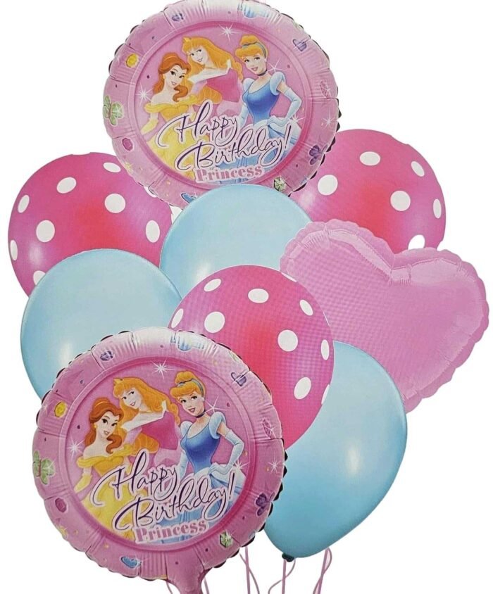 Jagmag® Set of 9 Princess Balloons, Princess Balloons, Princess theme foil Balloon Birthday and princess theme party, Happy Birthday Princess Round Balloon with Heart Balloon and Latex Balloon - Image 1