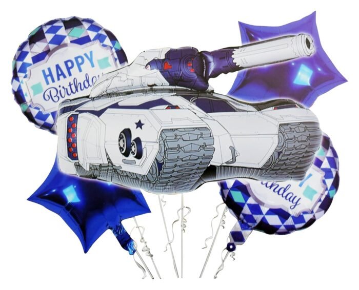 Set of 5 Army Tank Balloon, Fighter tank Balloon,Army Tank Military Camouflage Party Supplies Birthday Balloon Bouquet Decoration - Image 1