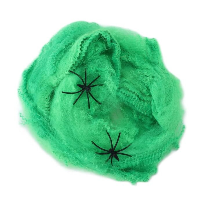 MY PARTY SUPPLIERS Green Spider Webs Halloween Decorations with 2 Fake Spiders, Super Stretchy Spider Web for Halloween Decor, Cobwebs Halloween Decorations - Image 5