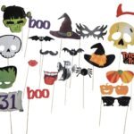 Spider and Ghost Trick or Treat Spooky Halloween Decorative Photo Props, Halloween Party Prop Photo Booth Props DIY Kit for Party Supplies Photo Booth Props