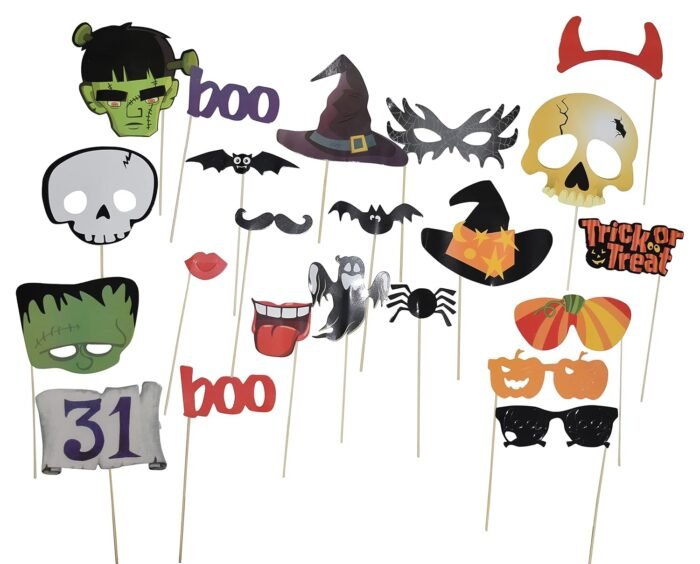 71SRLCB8fPL._SL1500_ Spider and Ghost Trick or Treat Spooky Halloween Decorative Photo Props, Halloween Party Prop Photo Booth Props DIY Kit for Party Supplies Photo Booth Props - Image 1