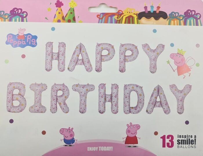 71YuZpQhowL._SL1500_ Pink Happy Birthday Letter BAlloon With Peppa Pig Print, Peppa Pig theme Balloons, Pepe Pig decoration, Peppa Pig Balloons, Balloons for Girls - Image 1