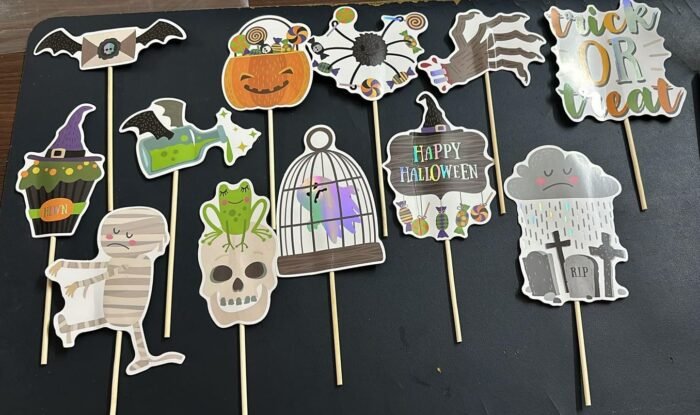 My Party Suppliers 12 PCS Halloween Photo PropsHalloween Paper ohoto Boot Pumpkin Shull Hat Bat Ghost Spider Paper Props - Image 4