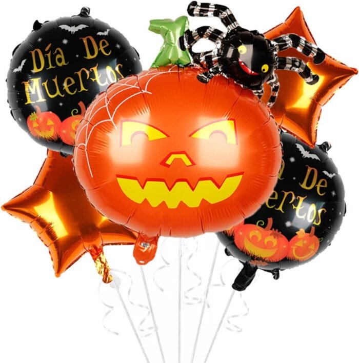 Halloween Balloons Decorations | Jack o Lantern Pumpkin Spider Balloon Decor in Orange & Black | Perfect Supplies for Kids Happy Halloween Party | Mylar Foil Helium Balloons Set | Halloween Decoration - Image 1