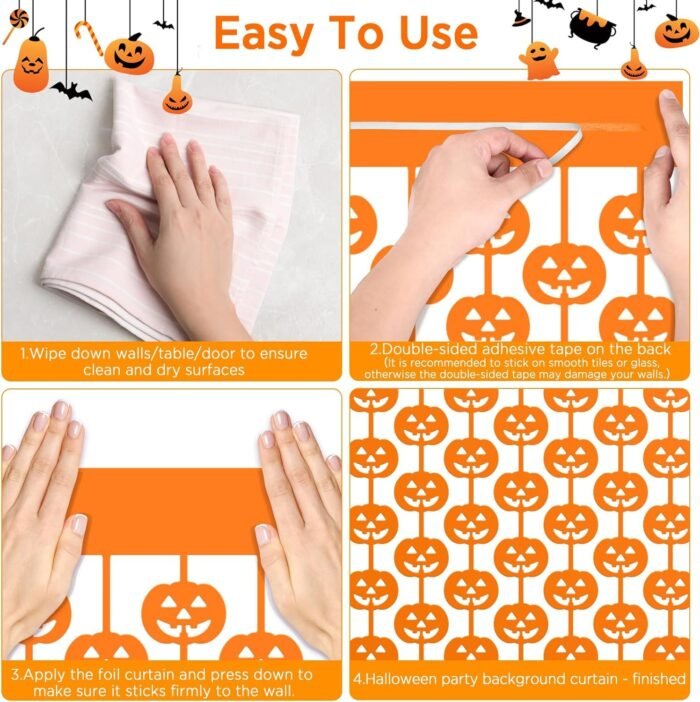 Halloween Party Decorations 3.3 x 6.6 FT Tinsel Foil Fringe Curtains,Orange Pumpkin Backdrop Decoration,Orange Party Streamers for Halloween Party Photo Booth Props Door Decorations - Image 4