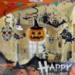 Halloween Hanging Swirl Decorations Happy Boo Day Party Witch Pumpkin Ghost Cutout Halloween Decors for Kids School Room Office Halloween Supplies (12 pcs)