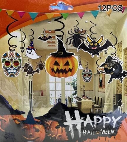 Halloween Hanging Swirl Decorations Happy Boo Day Party Witch Pumpkin Ghost Cutout Halloween Decors for Kids School Room Office Halloween Supplies (12 pcs)