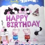 MPS MY PARTY SUPPLIERS® 66pcs black white balloon decoration kit, pink happy birthday letter balloon, peppa pig balloon for birthday decoration, balloon decoration kit peppa pig (pink)