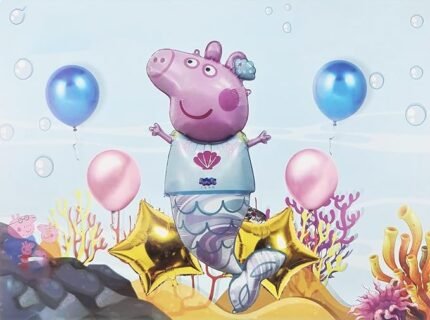 Peppa Pig Theme Foil Balloon for Birthday Decoration items,Peppa Pig in Sea, Pig Theme Party Decoration, House Party Decoration (Set of 7)