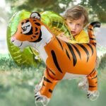 MPS MY PARTY SUPPLIERS® 1Pc Self-Standing Walking Animal Foil Balloon, Animal Balloon, Animals with Roller wheels balloons For Kids Birthday, animal jungle theme decor (orange black tiger 33*36inch) - Image 6