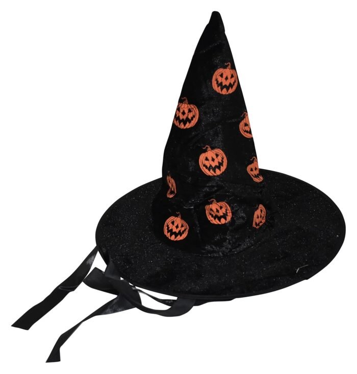 Halloween Witch Hat,Witch Hat for Adults and Kids, Girls Costume Dress Accessory,Pumpkin Face Headwear Witch Dress Up Costume Accessory for Adult Masquerade Cosplay Party - Image 1