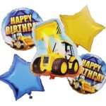 Construction Excavator Birthday Balloons for Party Decoration/Transport Theme Birthday Decoration/SchoolBus with Fire Truck Round Foil Balloon,Police car balllon round foil balloon