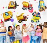 Construction Theme Party Decorations for Kids, Construction Dump Truck Excavator Crane Forklift Bulldozer Set of 5 Balloons ,Banner and Paper Plates and Glass Birthday Cap for Party Supplies - Image 7