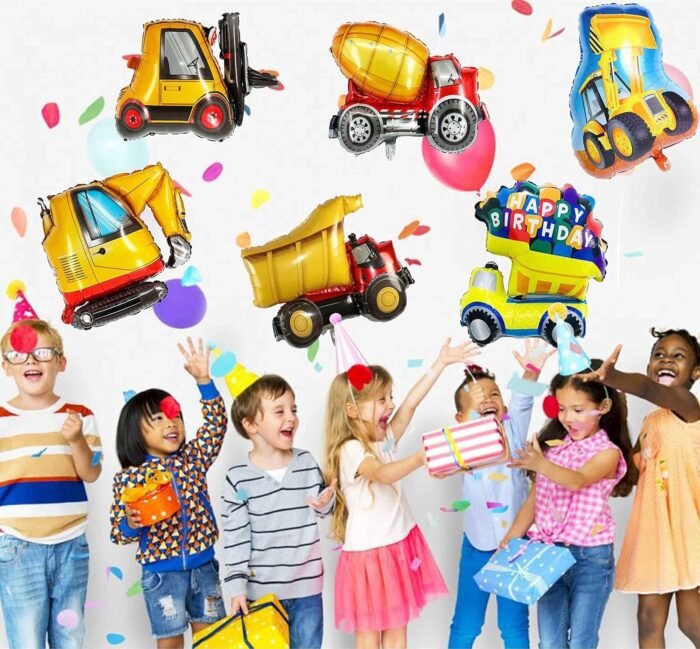 Construction Theme Party Decorations for Kids, Construction Dump Truck Excavator Crane Forklift Bulldozer Set of 5 Balloons ,Banner and Paper Plates and Glass Birthday Cap for Party Supplies - Image 7