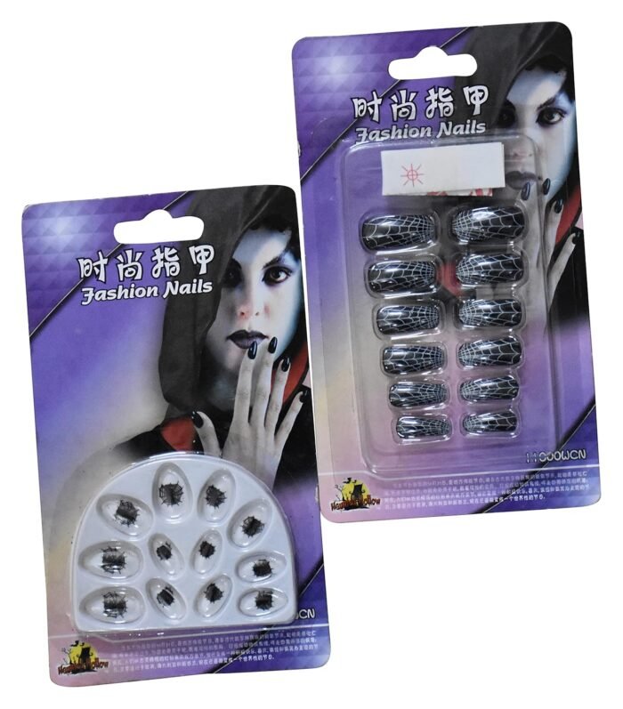 1 Set Assorted Design Halloween Press On Nails/Halloween Nail Set, Halloween Press on Nails Short Fake Nails Spider-Web Artificial Nails Acrylic Full Cover Nail False Fingernails for Women - Image 4