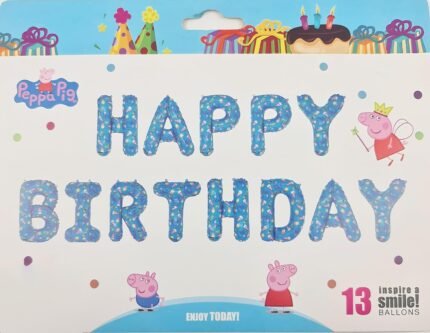 Blue Happy Birthday Letter BAlloon With Peppa Pig Print, Peppa Pig theme Balloons, Pepe Pig decoration, Peppa Pig Balloons