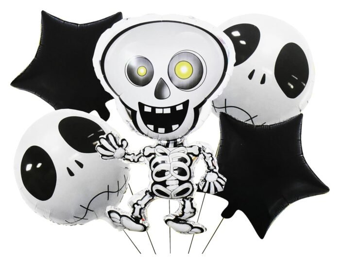 81V79sfj6OL._SL1500_ Halloween Balloons Decorations | Skeleton Ghost Balloons with Black Star Balloon, Halloween Skeleton Theme Foil Balloon/Haunted Balloon/Skeleton Balloon - Image 1