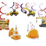 JAGMAG 30 Pieces Construction Birthday Party Supplies Construction Themed Zone Party Hanging Swirl Decoration Traffic Zone Birthday Theme Streamers, Construction Truck Party Foil Swirls Decorations