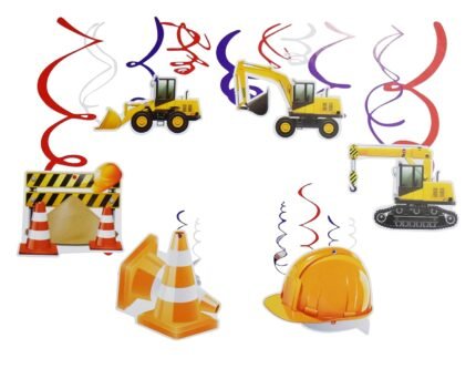 JAGMAG 30 Pieces Construction Birthday Party Supplies Construction Themed Zone Party Hanging Swirl Decoration Traffic Zone Birthday Theme Streamers, Construction Truck Party Foil Swirls Decorations
