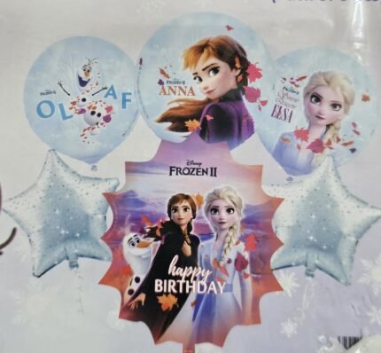 MPS MY PARTY SUPPLIERS® Set of 6 Frozen Balloons, Princess Balloons, Princess theme Balloon, Frozen theme party, Happy Birthday Frozen Balloon With Round Olaf Anna, Elsa Balloons with Star Balloon