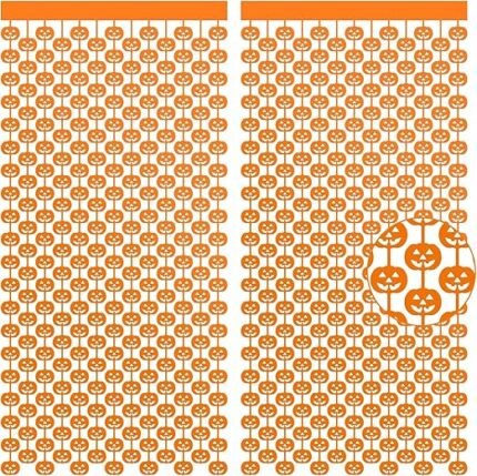 Halloween Party Decorations 3.3 x 6.6 FT Tinsel Foil Fringe Curtains,Orange Pumpkin Backdrop Decoration,Orange Party Streamers for Halloween Party Photo Booth Props Door Decorations