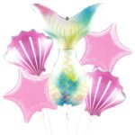 Mermaid with Shell and Star Birthday Balloons Party Supplies Enchanted Mermaid Party Balloons Mermaid Tail Foil Balloon , Mermaid Theme Balloon - Multicolor
