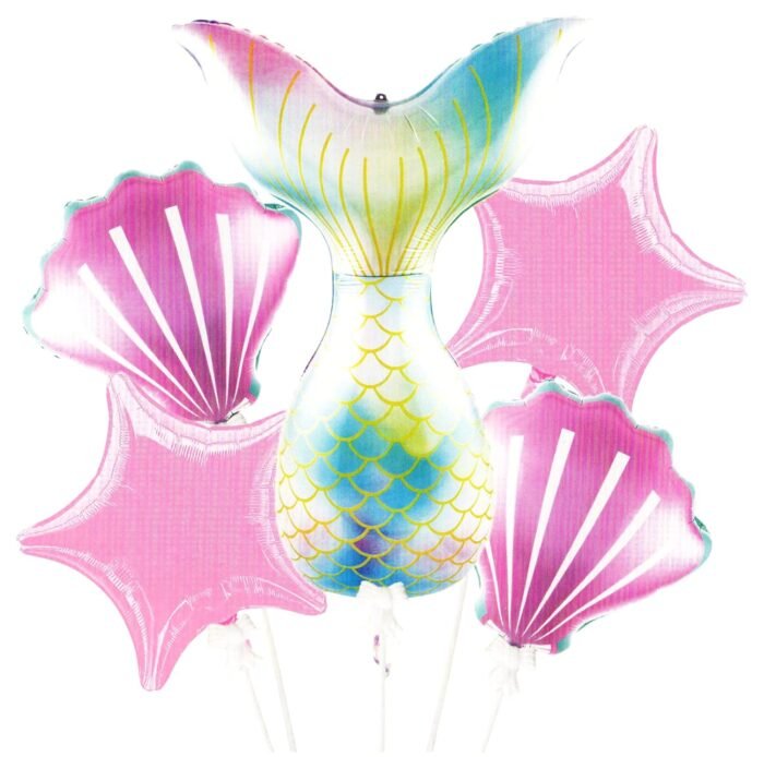 81hj1WrfNpL._SL1500_ Mermaid with Shell and Star Birthday Balloons Party Supplies Enchanted Mermaid Party Balloons Mermaid Tail Foil Balloon , Mermaid Theme Balloon - Multicolor - Image 1