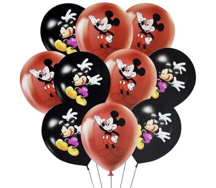 10 Pcs Happy Birthday Mickey and Minnie Balloons Set for Kids, Girls, Boys and Toddlers Party - Black and Red Mickey Mouse Balloon Party Decoration Supplies