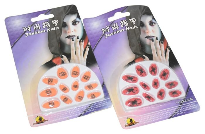 1 Set Assorted Design Halloween Press On Nails/Halloween Nail Set, Halloween Press on Nails Short Fake Nails Spider-Web Artificial Nails Acrylic Full Cover Nail False Fingernails for Women - Image 5