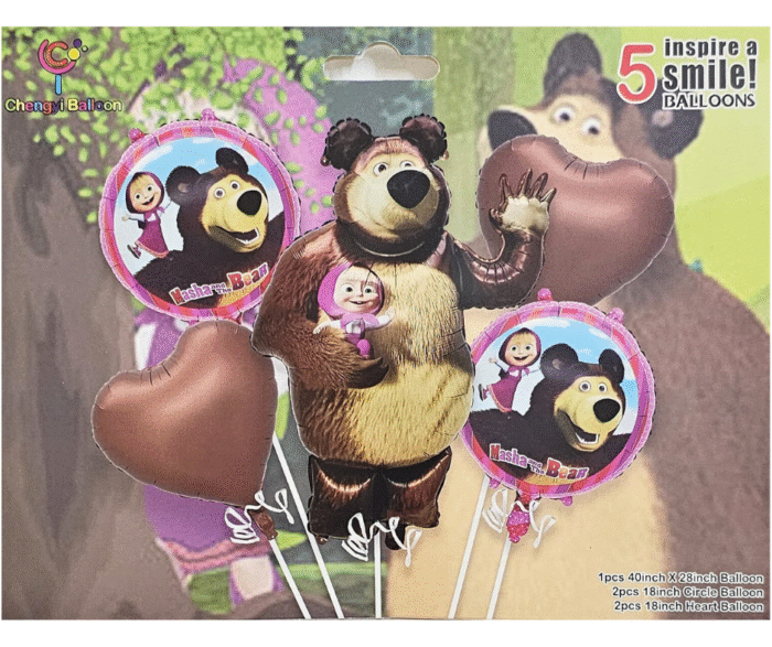 MPS My Party Suppliers Set of 5 Teddy Bear foil balloon, Masha and the Bear Theme Party Supplies, Jungle animal theme, cartoon cute teddy bear, teddy bear balloon, teddy bear theme, heart balloon - Image 6