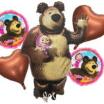 MPS My Party Suppliers Set of 5 Teddy Bear foil balloon, Masha and the Bear Theme Party Supplies, Jungle animal theme, cartoon cute teddy bear, teddy bear balloon, teddy bear theme, heart balloon