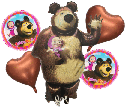 MPS My Party Suppliers Set of 5 Teddy Bear foil balloon, Masha and the Bear Theme Party Supplies, Jungle animal theme, cartoon cute teddy bear, teddy bear balloon, teddy bear theme, heart balloon
