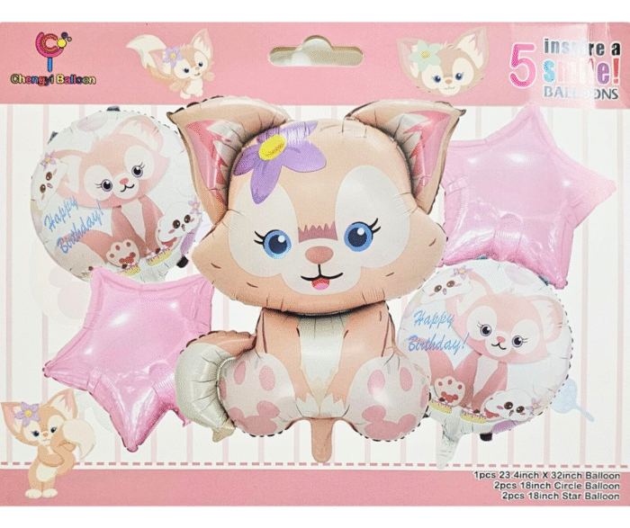 MPS My Party Suppliers Set of 5 cute kitten foil balloon, pink cat birthday Balloons, cute animal foil balloons decor, jungle theme, pink star balloon, cat balloons, cat theme balloon, balloon kitten - Image 4