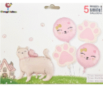 MPS My Party Suppliers Set of 5 Cat foil balloon, cat Balloons, cute animal paw balloons, jungle theme, pink foil balloons, round balloons, animal theme - Image 5