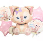 MPS My Party Suppliers Set of 5 cute kitten foil balloon, pink cat birthday Balloons, cute animal foil balloons decor, jungle theme, pink star balloon, cat balloons, cat theme balloon, balloon kitten