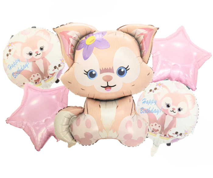 MPS My Party Suppliers Set of 5 cute kitten foil balloon, pink cat birthday Balloons, cute animal foil balloons decor, jungle theme, pink star balloon, cat balloons, cat theme balloon, balloon kitten - Image 1