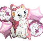 MPS My Party Suppliers Set of 5 cat marie foil balloon, white cat Balloons, cute animal foil balloons, jungle theme, pink star balloon, cat balloons, cat theme balloon, balloon kitten, round balloon