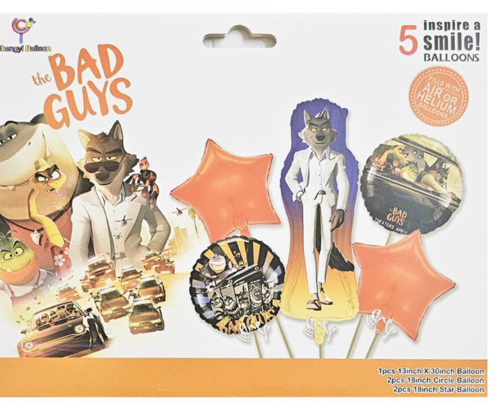 MPS My Party Suppliers Set of 5 Mr. Wolf foil balloon, gray wolf birthday Balloons, cute animal foil balloons decor, jungle theme, orange star balloon, wolf balloons, the bad guys theme balloon - Image 5