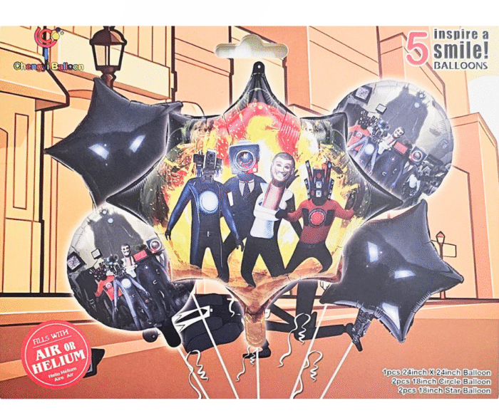 MPS My Party Suppliers Set of 5 Skibidi theme Foil Balloon, Superhero Theme Party, Balloons for kids Party Decoration, Cartoon Foil Balloon, black star balloons, superhero round balloons - Image 4