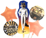 MPS My Party Suppliers Set of 5 Mr. Wolf foil balloon, gray wolf birthday Balloons, cute animal foil balloons decor, jungle theme, orange star balloon, wolf balloons, the bad guys theme balloon