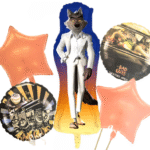 MPS My Party Suppliers Set of 5 Mr. Wolf foil balloon, gray wolf birthday Balloons, cute animal foil balloons decor, jungle theme, orange star balloon, wolf balloons, the bad guys theme balloon