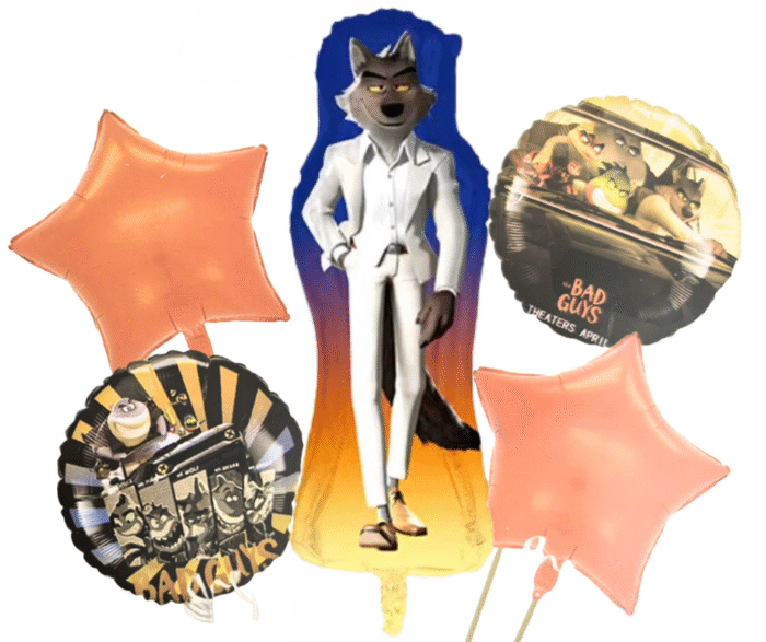MPS My Party Suppliers Set of 5 Mr. Wolf foil balloon, gray wolf birthday Balloons, cute animal foil balloons decor, jungle theme, orange star balloon, wolf balloons, the bad guys theme balloon - Image 1