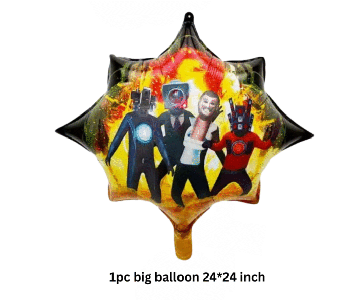 MPS My Party Suppliers Set of 5 Skibidi theme Foil Balloon, Superhero Theme Party, Balloons for kids Party Decoration, Cartoon Foil Balloon, black star balloons, superhero round balloons - Image 3