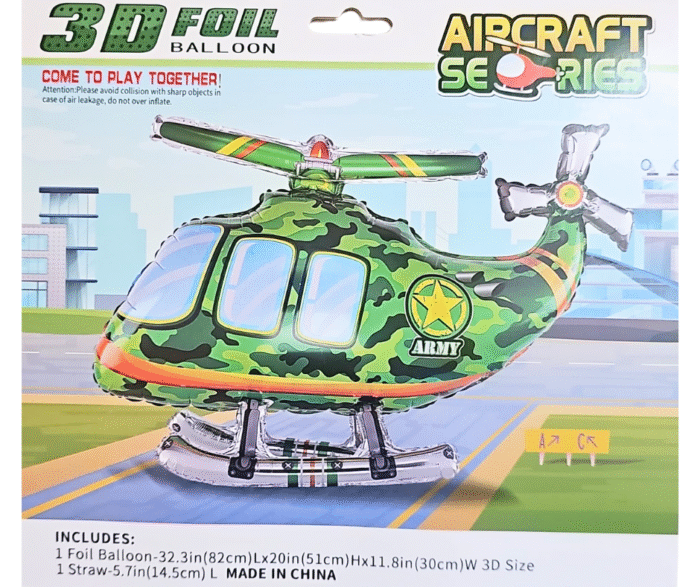 MPS My Party Suppliers 1pc 32.3 * 20 * 11.8inch Self standing Army Helicopter foil balloon, army chopper balloon, Army fighter jet plane Foil Balloon, army Military theme birthday decoration balloons - Image 3