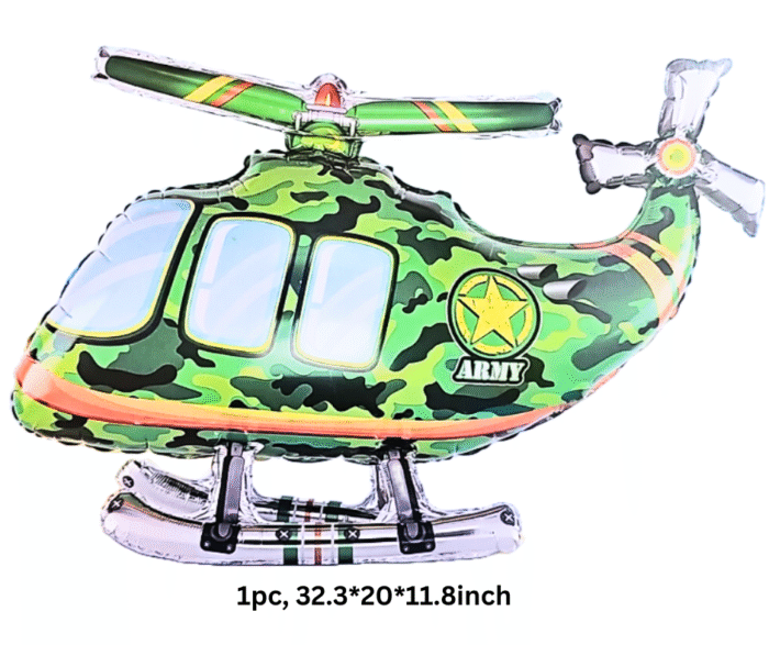 MPS My Party Suppliers 1pc 32.3 * 20 * 11.8inch Self standing Army Helicopter foil balloon, army chopper balloon, Army fighter jet plane Foil Balloon, army Military theme birthday decoration balloons - Image 5