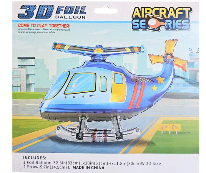 MPS My Party Suppliers 1pc 32.3*20*11.8inch Self standing blue Helicopter foil balloon, flying balloon, helicopter balloon foil balloon aeroplane, helicopter balloon decoration ideas, aviation theme - Image 4