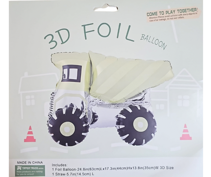 MPS My Party Suppliers 1pc 28.4 * 17.3 * 13.8inch Self standing Dumper truck foil balloon, truck theme, construction vehicle theme. dump truck balloon, green-yellow foil balloon, construction balloon - Image 2