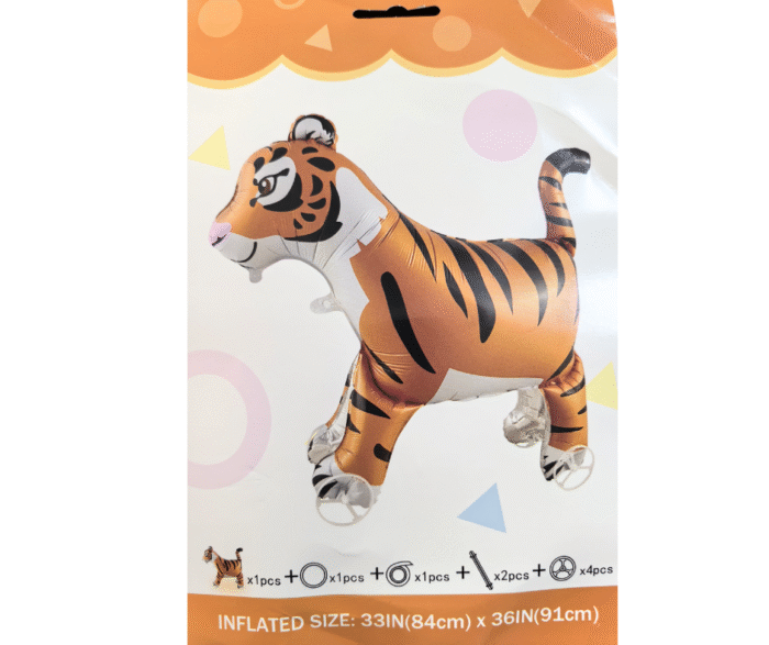 MPS MY PARTY SUPPLIERS® 1Pc Self-Standing Walking Animal Foil Balloon, Animal Balloon, Animals with Roller wheels balloons For Kids Birthday, animal jungle theme decor (orange black tiger 33*36inch) - Image 3