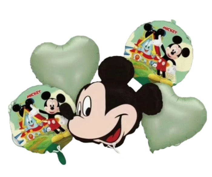 MPS MY PARTY SUPPLIERS® Set of 5 Mickey Mouse Foil Balloons for birthday decoration, Baby Shower, Events Decoration. Mickey Mouse foil balloon, green heart balloon, round balloon - Image 5