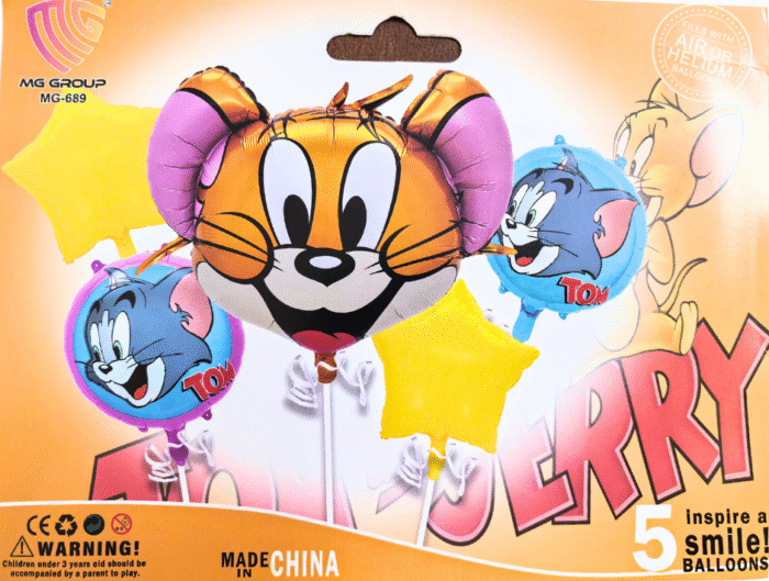 MPS MY PARTY SUPPLIERS® Set of 5 Tom and Jerry theme Decoration balloons, Cartoon theme foil balloons, mouse cat balloon, Tom Jerry Balloons, yellow golden star Balloons, Jerry with Tom Balloons - Image 4